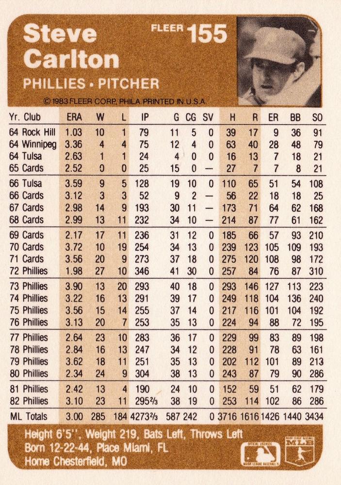 Steve Carlton  baseball card collectible - Main Image 2