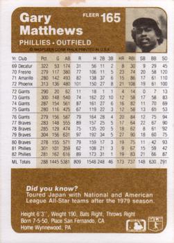 Gary Matthews  baseball card collectible - Main Image 2