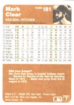 Mark Clear  baseball card collectible - Main Image 2