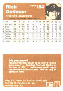 Rich Gedman  baseball card collectible - Main Image 2