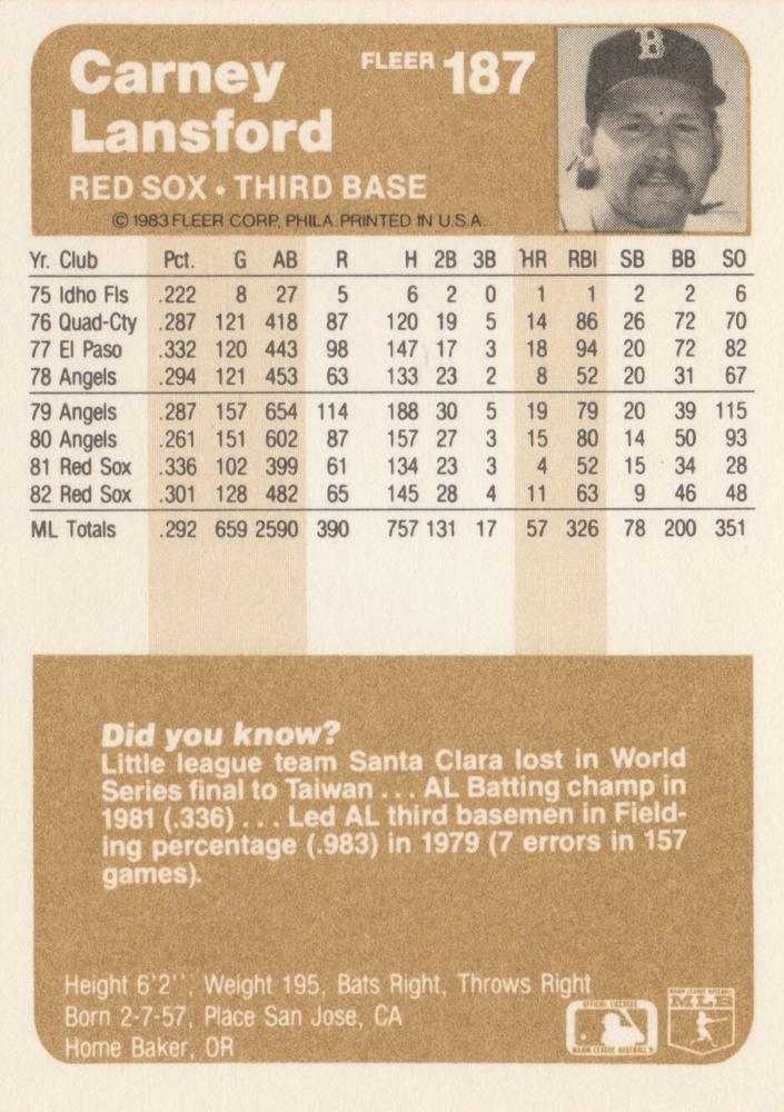 Carney Lansford  baseball card collectible - Main Image 2