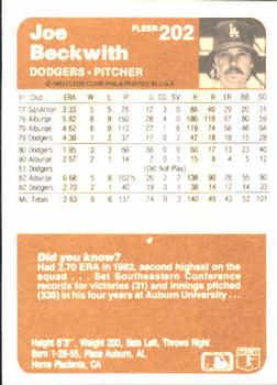 Joe Beckwith  baseball card collectible - Main Image 2