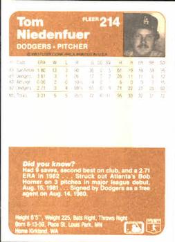 Tom Niedenfuer  baseball card collectible - Main Image 2