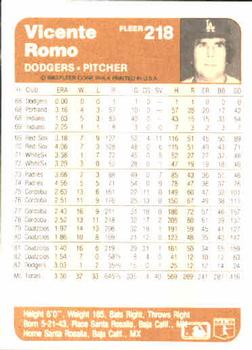 Vicente Romo  baseball card collectible - Main Image 2