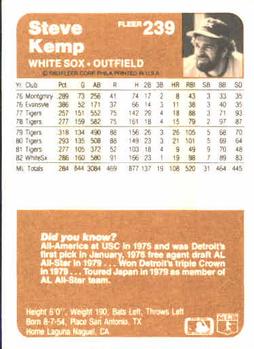 Steve Kemp  baseball card collectible - Main Image 2