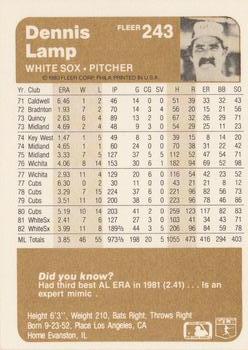 Dennis Lamp  baseball card collectible - Main Image 2