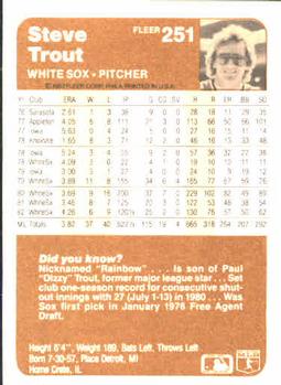 Steve Trout  baseball card collectible - Main Image 2