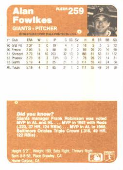 Alan Fowlkes  baseball card collectible - Main Image 2