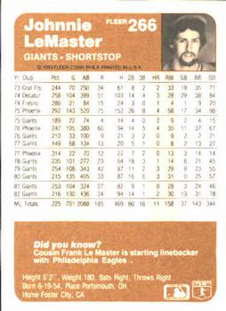 Johnnie LeMaster  baseball card collectible - Main Image 2