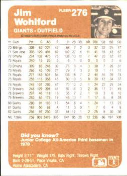Jim Wohlford  baseball card collectible - Main Image 2