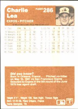 Charlie Lea  baseball card collectible - Main Image 2