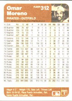 Omar Moreno  baseball card collectible - Main Image 2