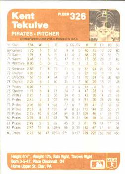 Kent Tekulve  baseball card collectible - Main Image 2