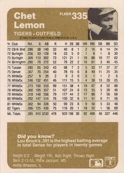 Chet Lemon  baseball card collectible - Main Image 2