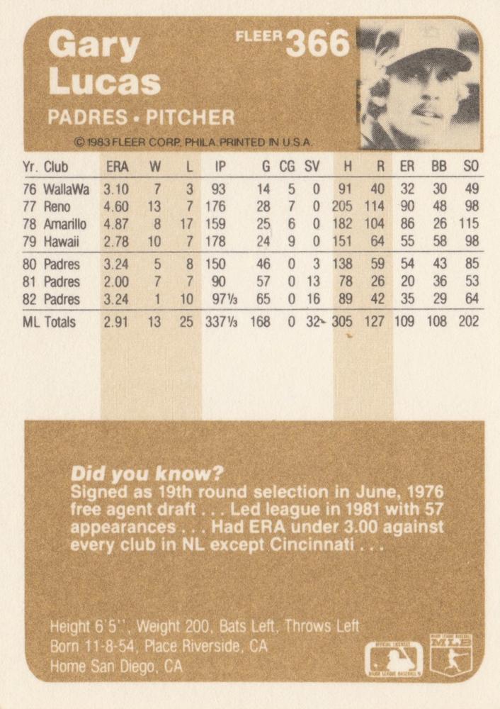 Gary Lucas  baseball card collectible - Main Image 2