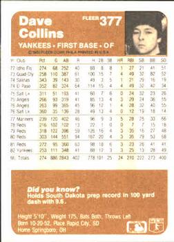 Dave Collins  baseball card collectible - Main Image 2