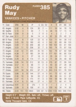 Rudy May  baseball card collectible - Main Image 2