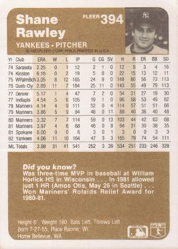 Shane Rawley  baseball card collectible - Main Image 2