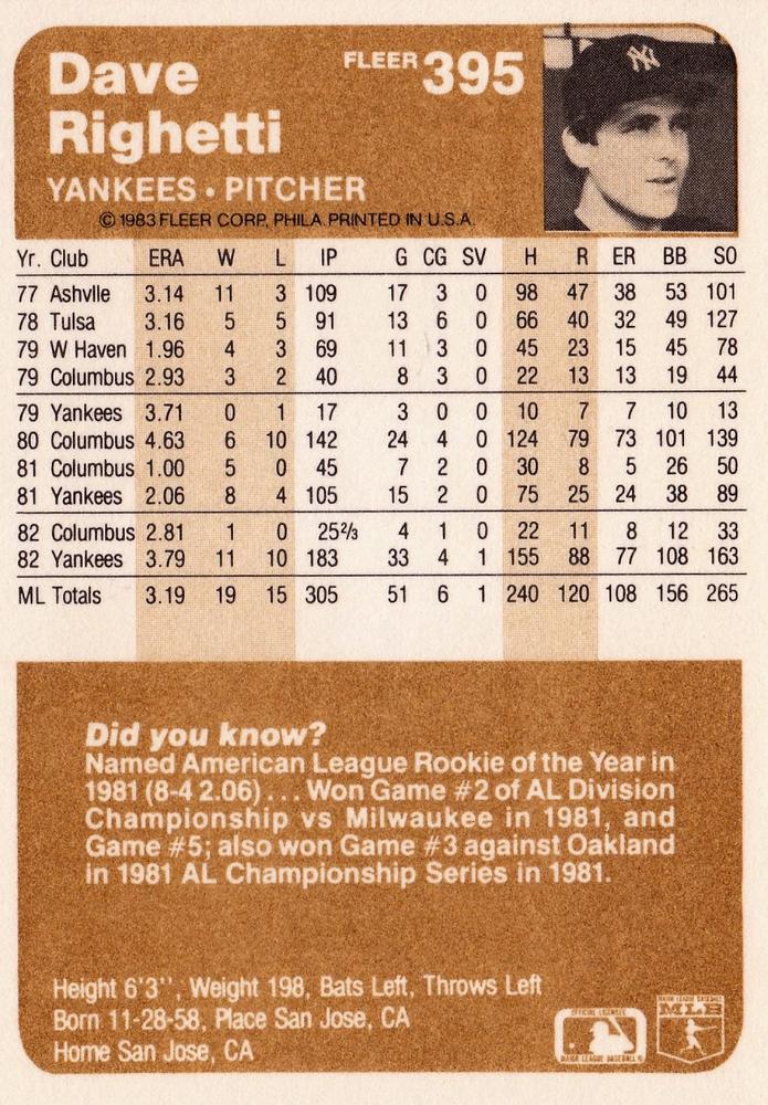 Dave Righetti  baseball card collectible - Main Image 2