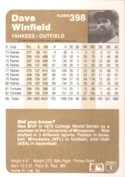 Dave Winfield  baseball card collectible - Main Image 2