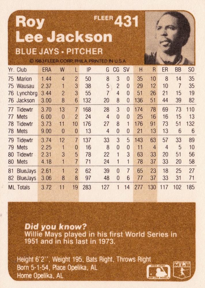 Roy Lee Jackson  baseball card collectible - Main Image 2