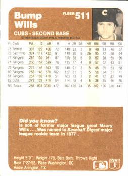 Bump Wills  baseball card collectible - Main Image 2