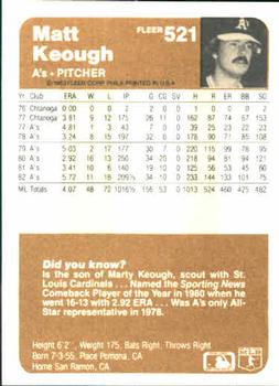 Matt Keough  baseball card collectible - Main Image 2