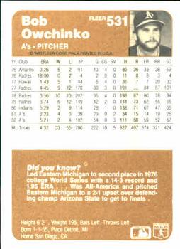 Bob Owchinko  baseball card collectible - Main Image 2