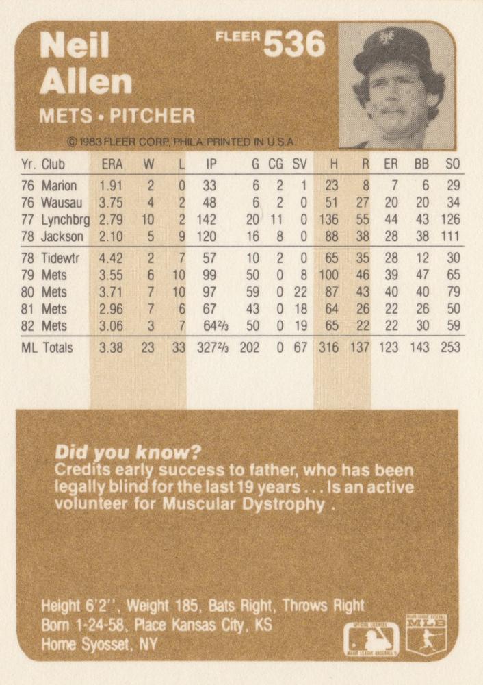 Neil Allen  baseball card collectible - Main Image 2