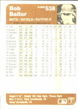 Bob Bailor  baseball card collectible - Main Image 2