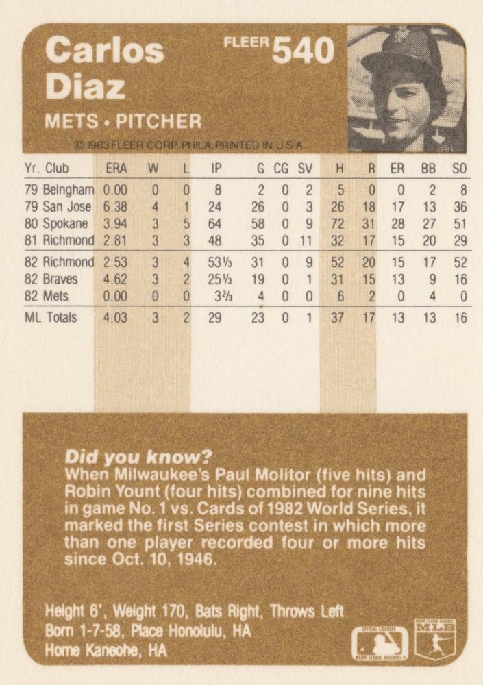 Carlos Diaz  baseball card collectible - Main Image 2