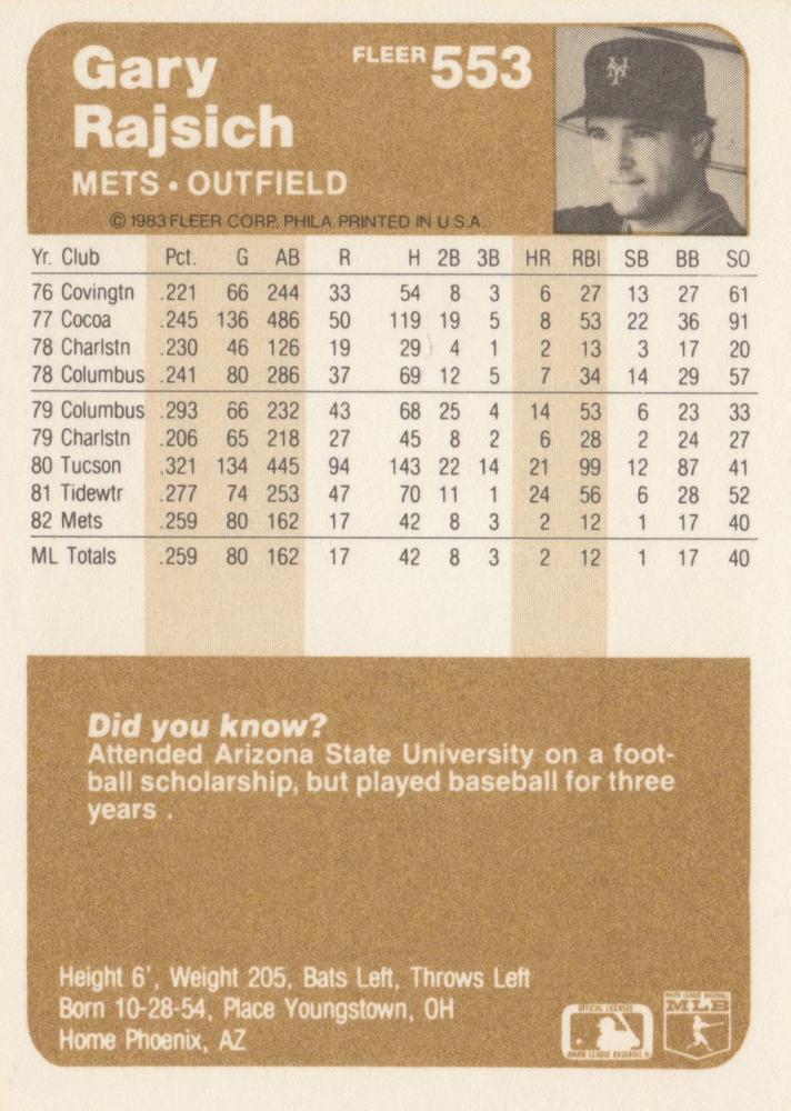 Gary Rajsich  baseball card collectible - Main Image 2