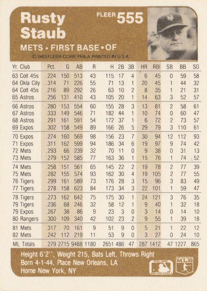 Rusty Staub  baseball card collectible - Main Image 2