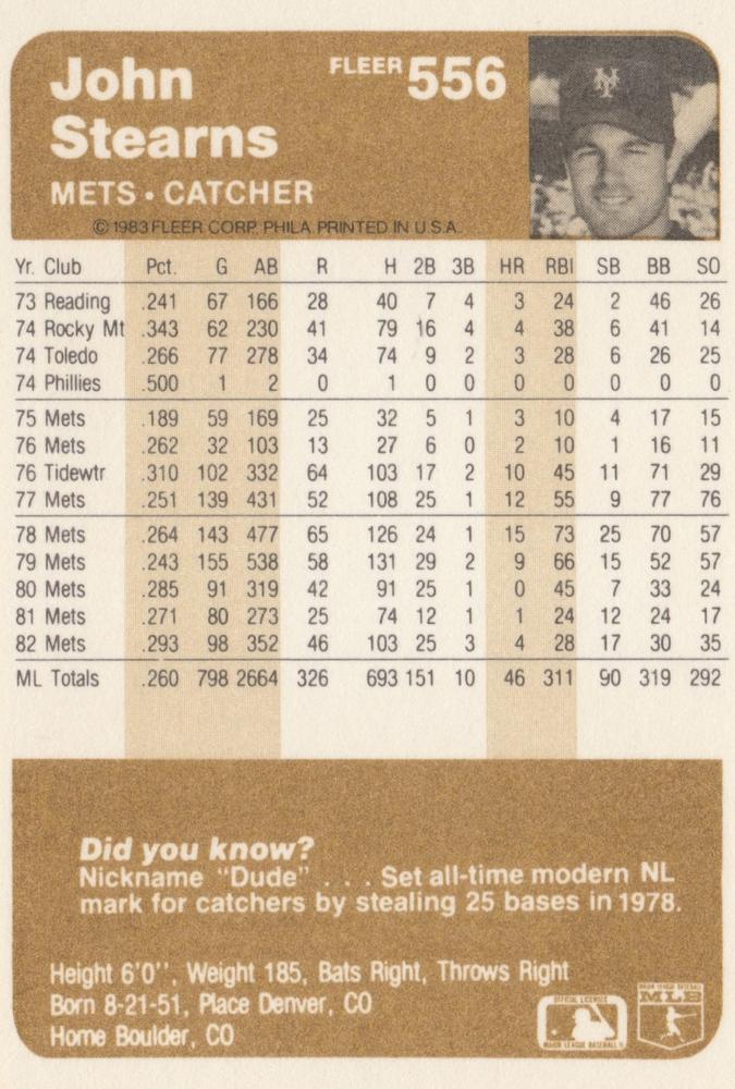 John Stearns  baseball card collectible - Main Image 2