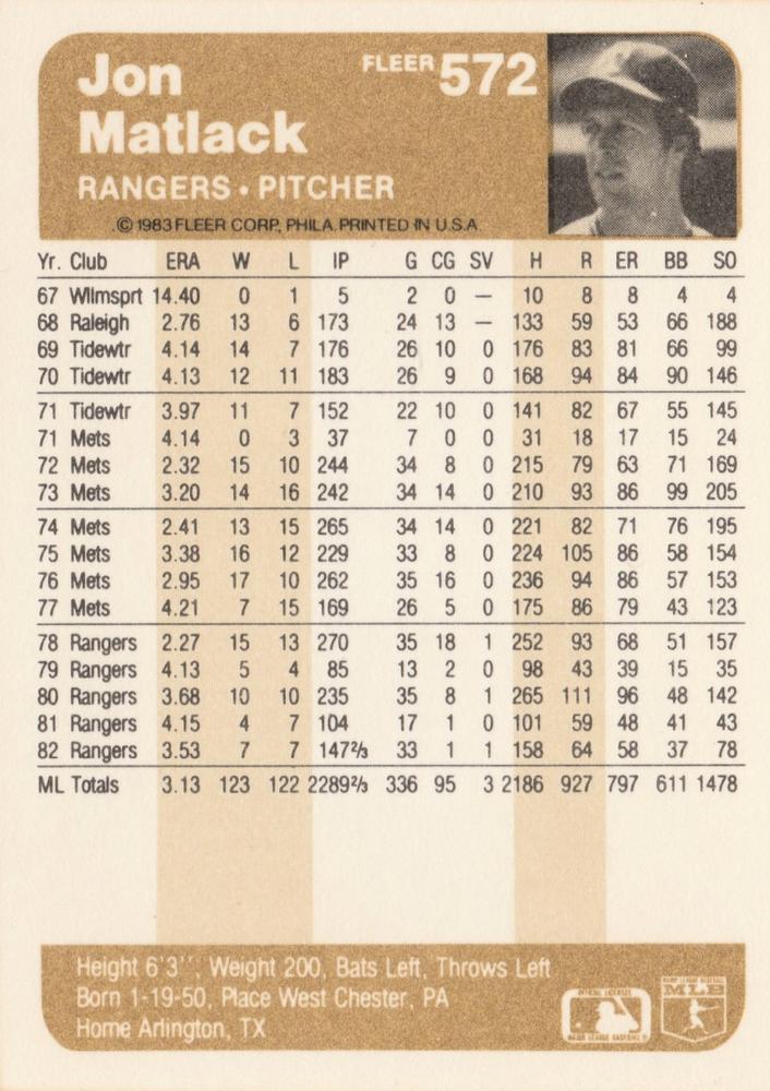 Jon Matlack  baseball card collectible - Main Image 2