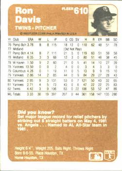 Ron Davis  baseball card collectible - Main Image 2