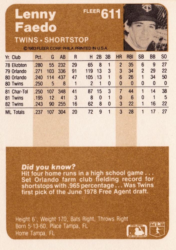 Lenny Faedo  baseball card collectible - Main Image 2