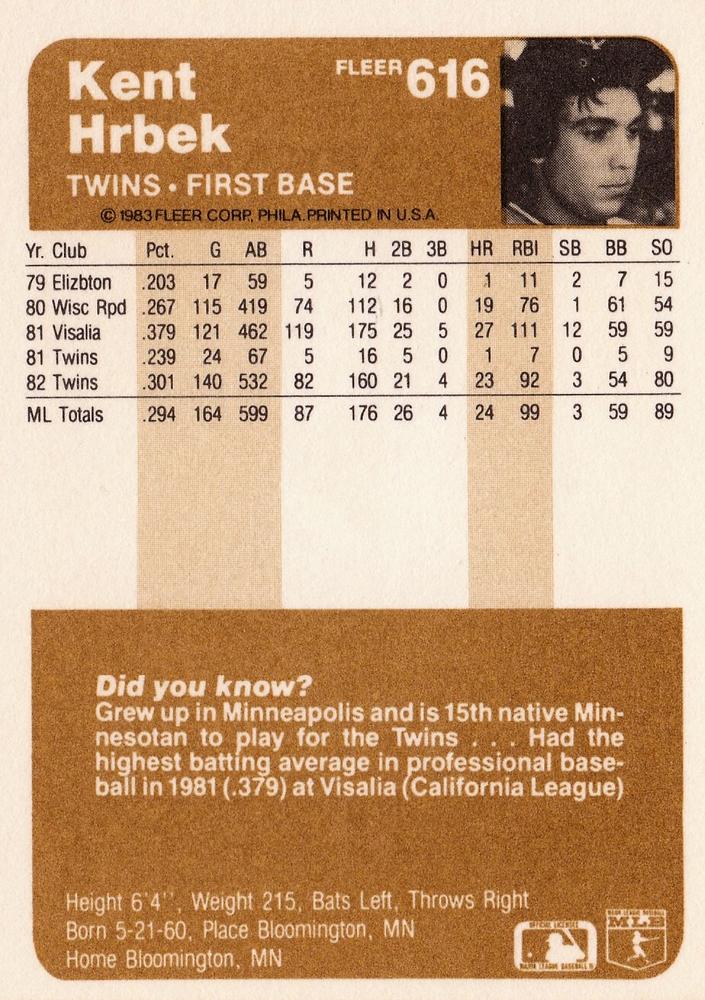 Kent Hrbek  baseball card collectible - Main Image 2