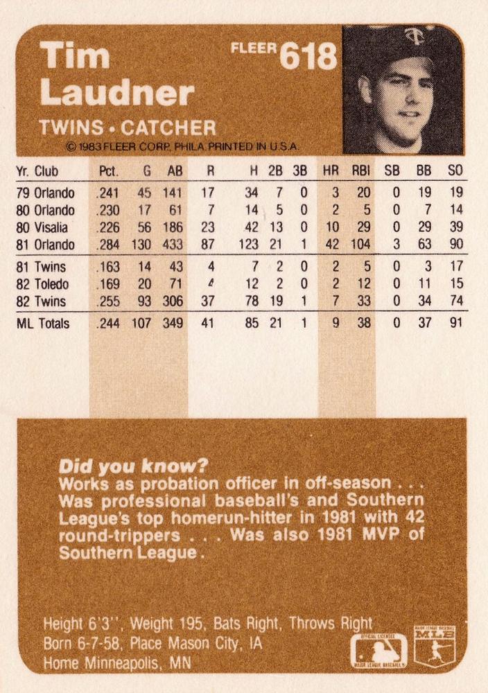 Tim Laudner  baseball card collectible - Main Image 2