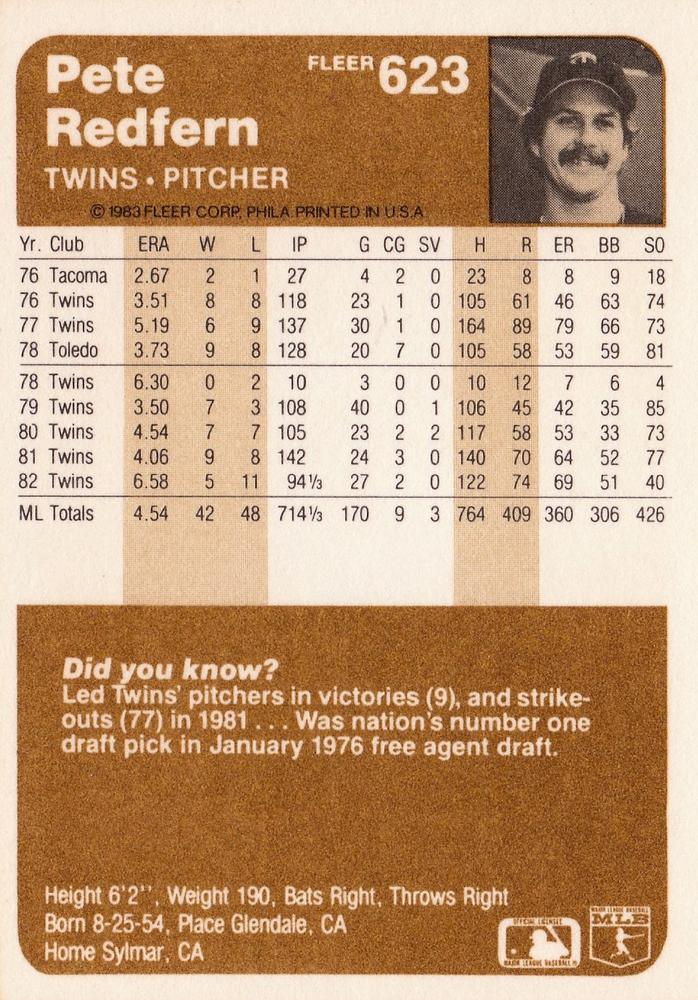 Pete Redfern  baseball card collectible - Main Image 2