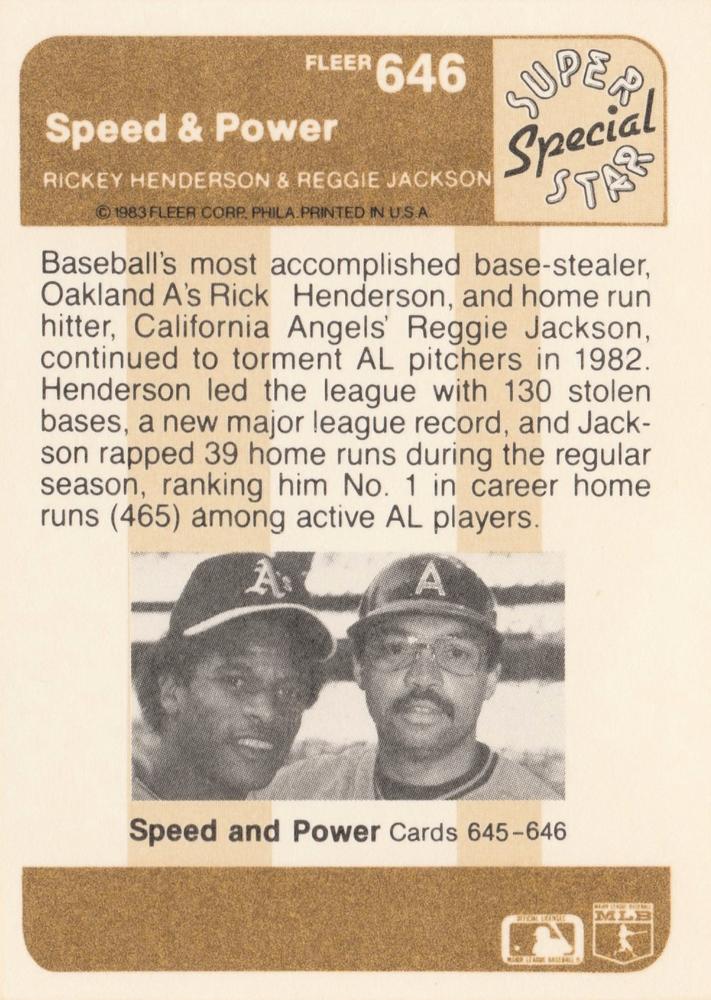Speed & Power (Rickey Henderson)  baseball card collectible - Main Image 2