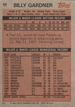 Billy Gardner  baseball card collectible - Main Image 2