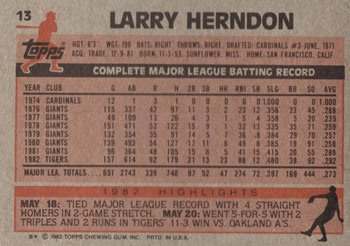 Larry Herndon  baseball card collectible - Main Image 2