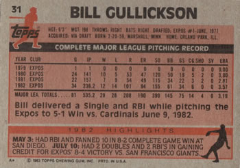 Bill Gullickson  baseball card collectible - Main Image 2