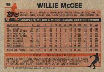 Willie McGee  baseball card collectible - Main Image 2
