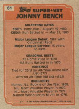 Johnny Bench  baseball card collectible - Main Image 2