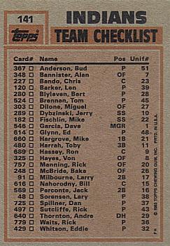 Indians Leaders / Checklist (Toby Harrah / Rick Sutcliffe)  baseball card collectible - Main Image 2