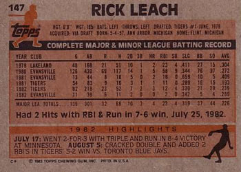 Rick Leach  baseball card collectible - Main Image 2