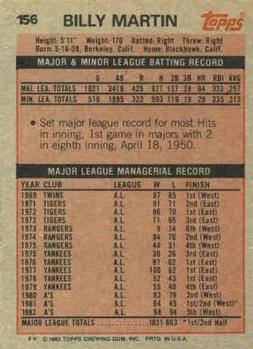 Billy Martin  baseball card collectible - Main Image 2