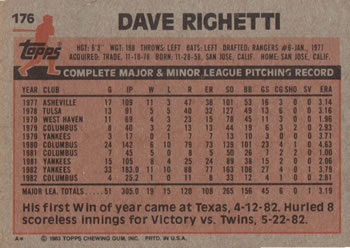 Dave Righetti  baseball card collectible - Main Image 2